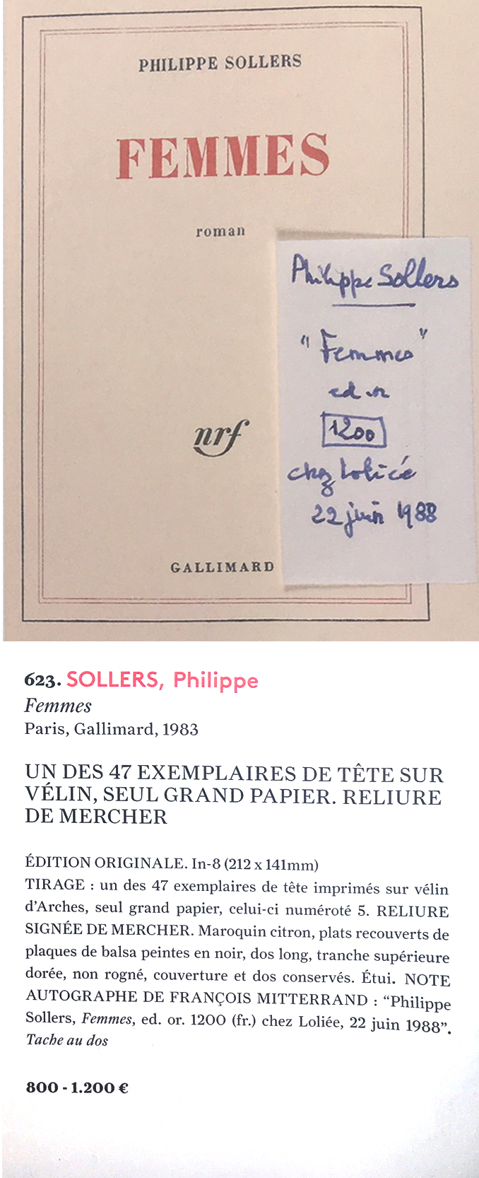 "Femmes" de Philippe Sollers, dans la bibliothèque de François Mitterrand