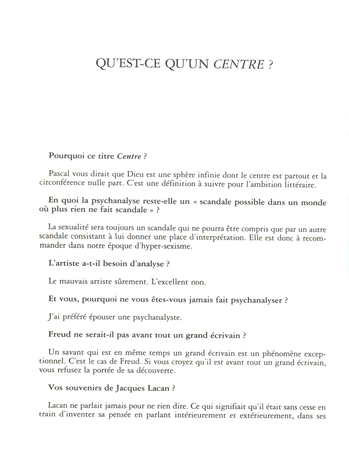 Philippe Sollers, Qu'est-ce qu'un Centre