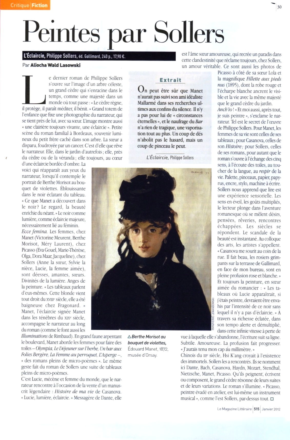 L'Éclaircie, critique dans le Magazine littéraire janvier 2012