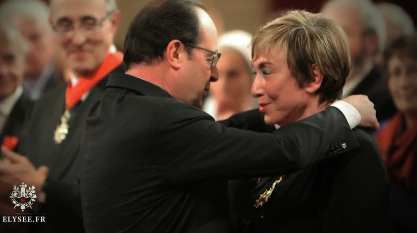 Julia Kristeva Franois Hollande Crmonie de remise de dcorations de la Lgion d'Honneur au Palais de l'lyse 18 fvrier 2015