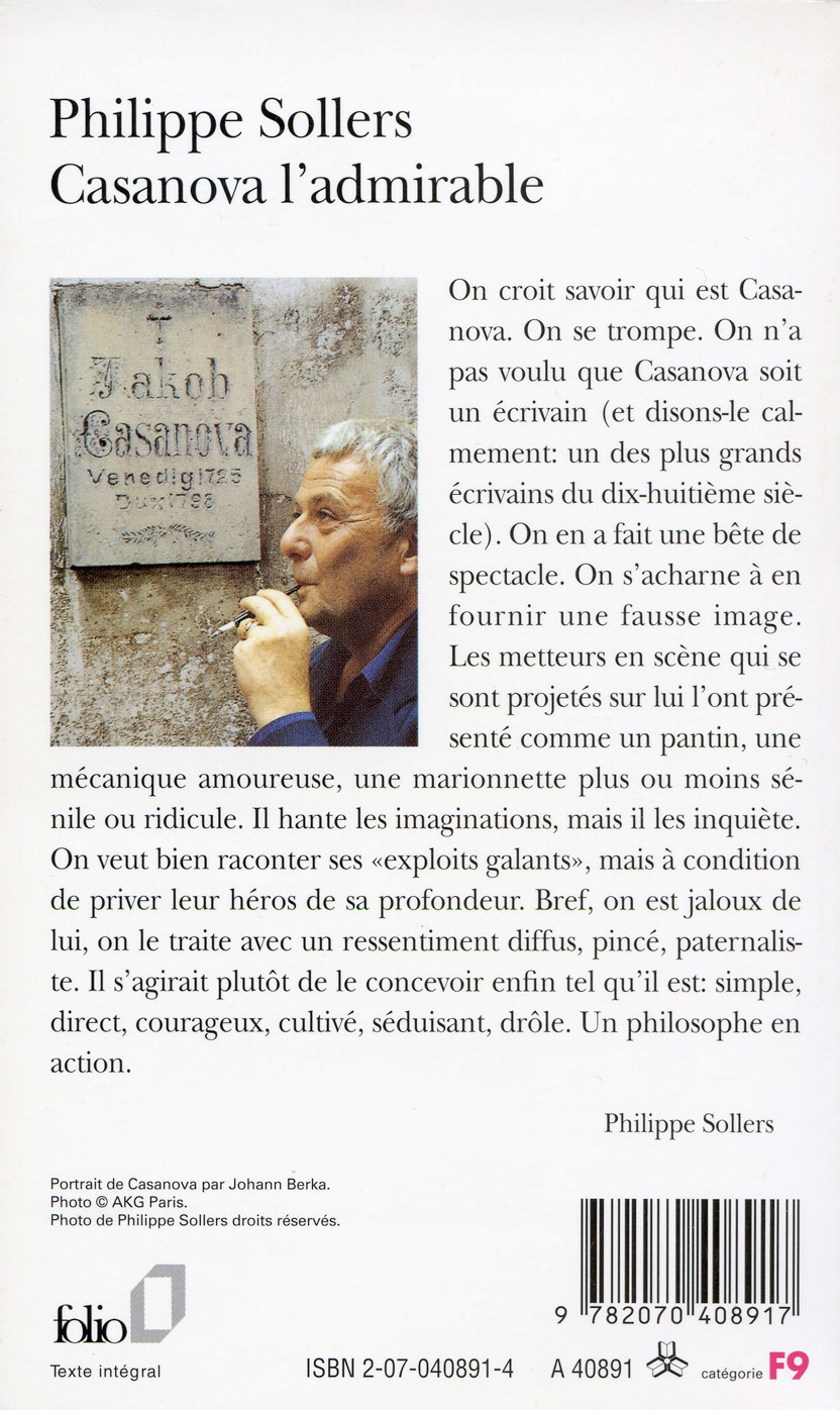 CASANOVA L'ADMIRABLE Philippe Sollers