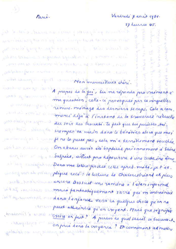 Lettre de Dominique Rolin à Philippe Sollers, 7 août 1981