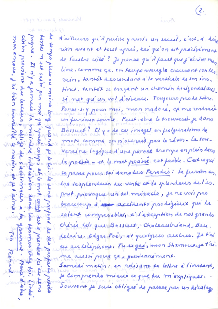 Lettre de Dominique Rolin à Philippe Sollers, 7 août 1981