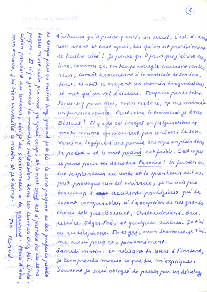 Lettre de Dominique Rolin   Philippe Sollers, 7 aot 1981