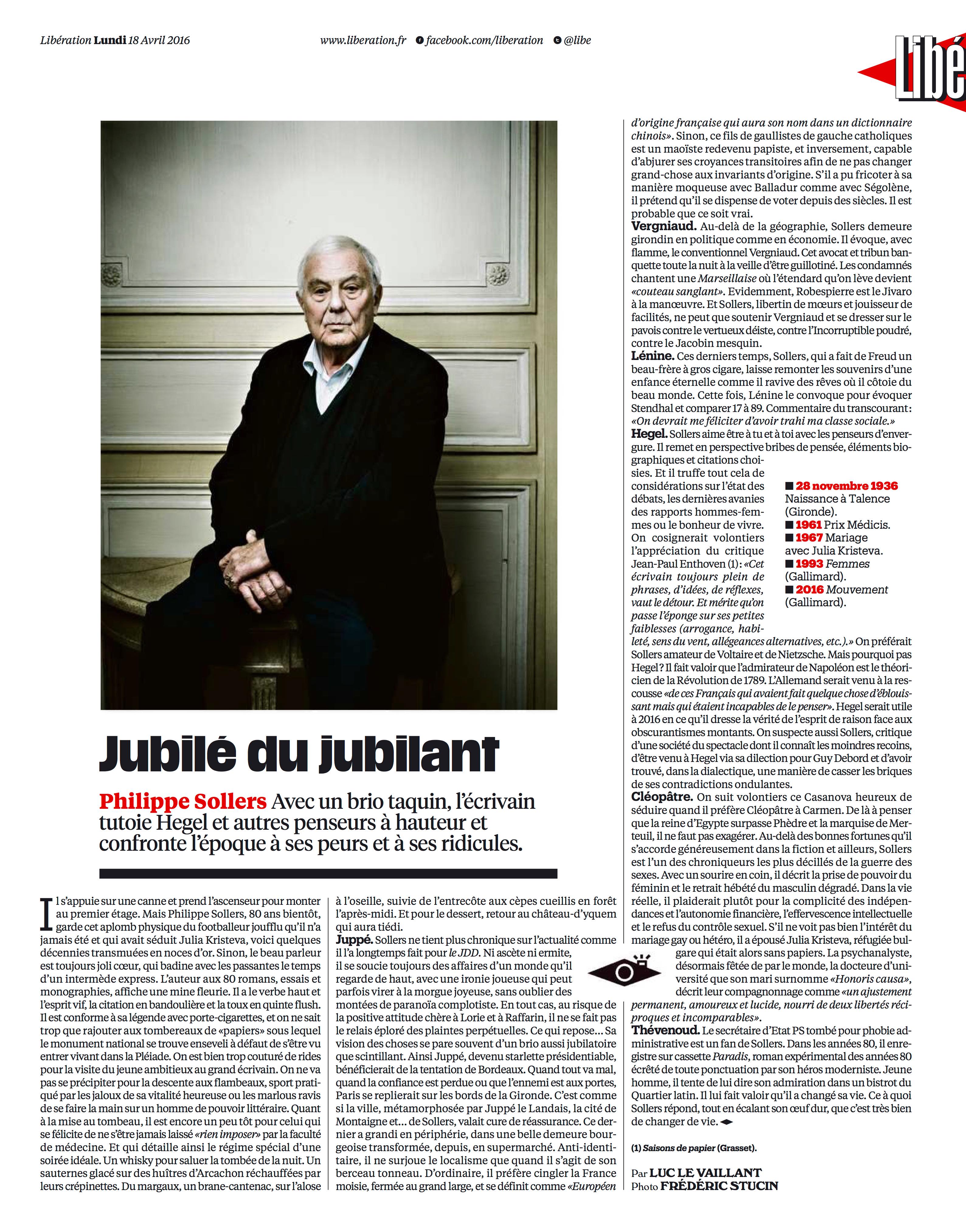 Philippe Sollers Libération du 18 